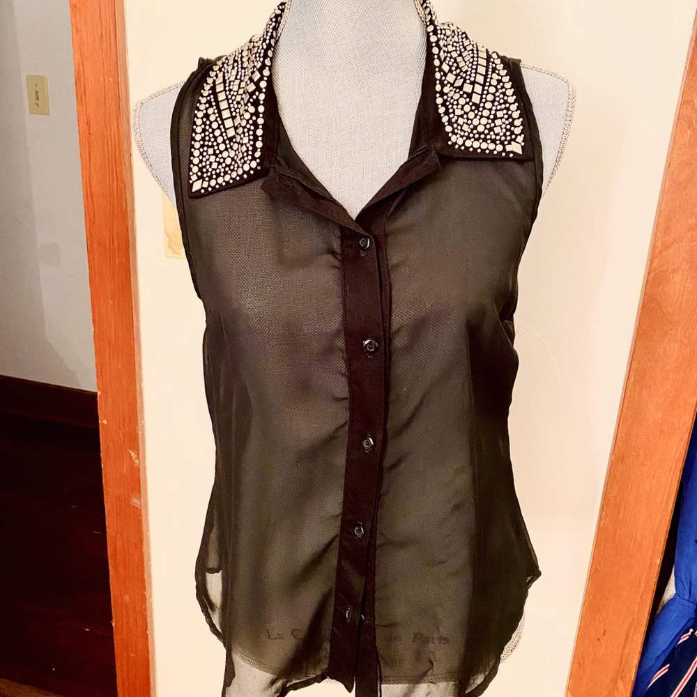 Sheer button up tank top